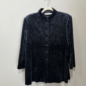 Vintage Nicol‎ Caramel Navy Blue Velour Shirt Cardigan US Size 12 Made in ITALY